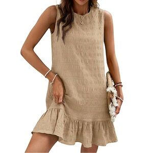 Sleeveless Tan Ruffle Hem Dress